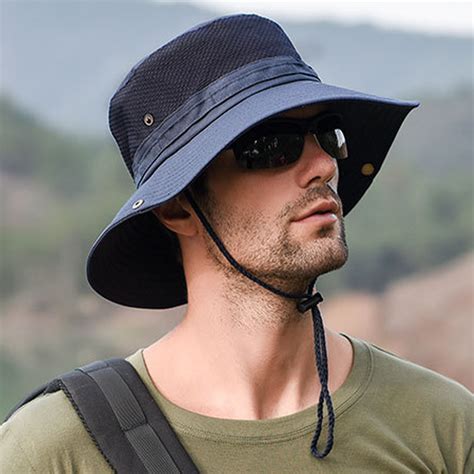 Mens Foldable Breathable Bucket Hat With String Outdoor Fishing Hat ...