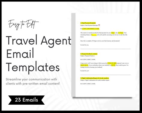 Travel Agent Email Templates Travel Agent Printable - Etsy