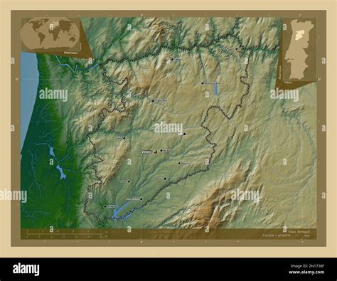 Viseu, district of Portugal. Colored elevation map with lakes and ...