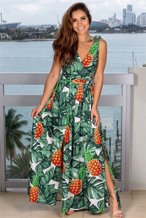 Tropical Printed Maxi Dress with Slits | Maxi Dresses – Saved by the Dress