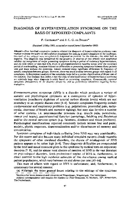 (PDF) Diagnosis of hyperventilation syndrome on the basis of reported ...