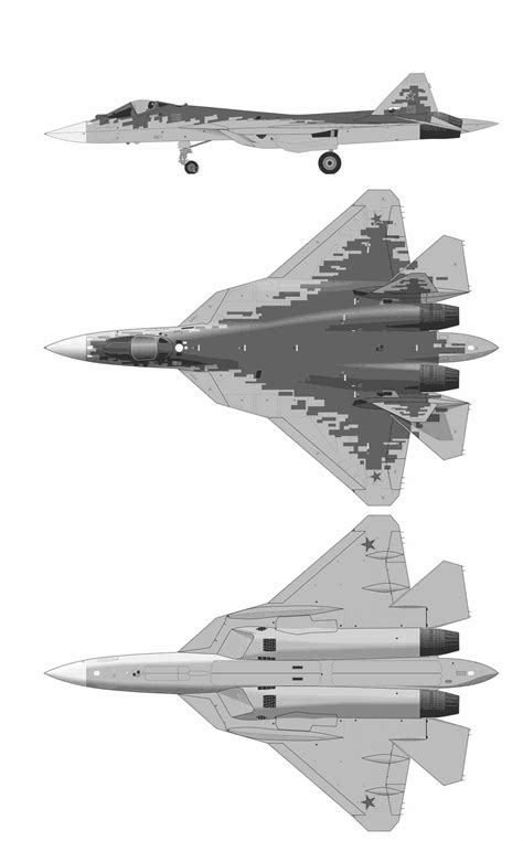 Sukhoi Su-57 Blueprint - Download free blueprint for 3D modeling