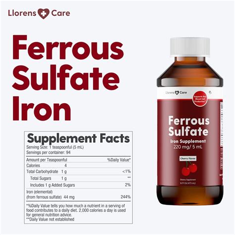 Buy Ferrous Sulfate Liquid Iron Supplement for Adults by Llorens Care ...