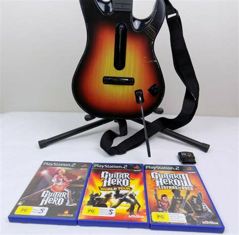 Playstation 2 Ps2 Wireless Guitar Hero Controller + Dongle + 3x Games ...