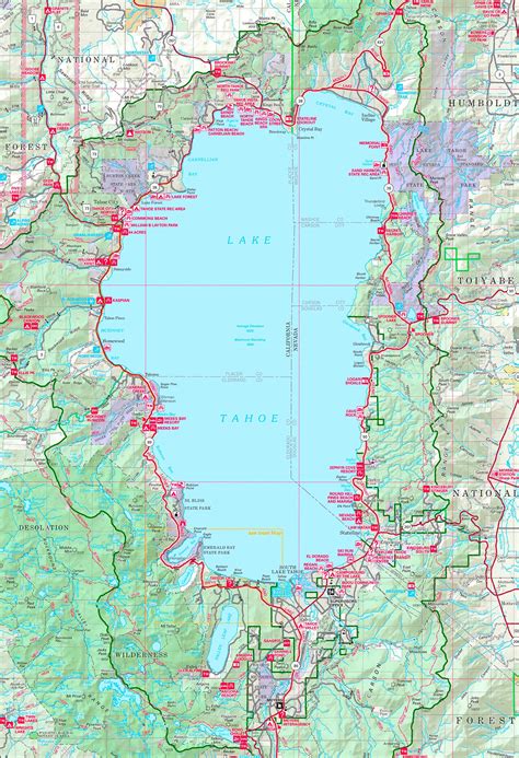 Large detailed tourist map of Lake Tahoe