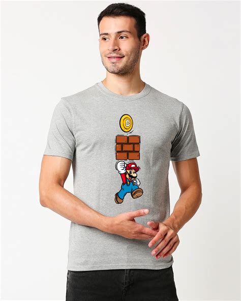 Buy Men's Grey Mario Cotton T-shirt Online at Bewakoof