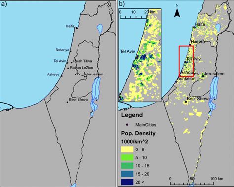 Map of Israel, main cities, and population density. a Map of Israel and ...