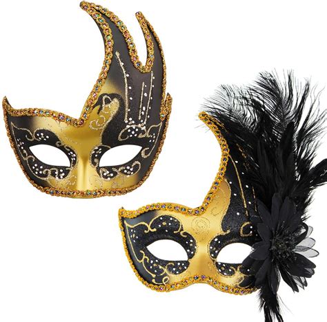 2 Pack Mardi Gras Venetian Ball Mask Couple Masquerade Mask Set Party ...