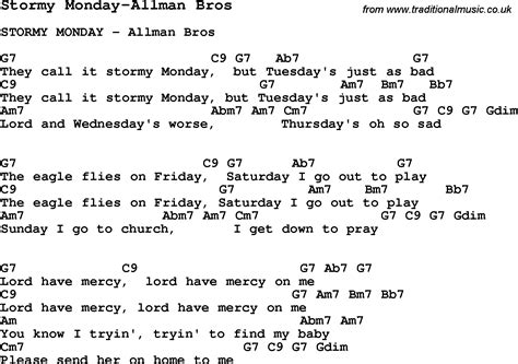 Blues Guitar lesson for Stormy Monday-Allman Bros, with Chords, Tabs ...