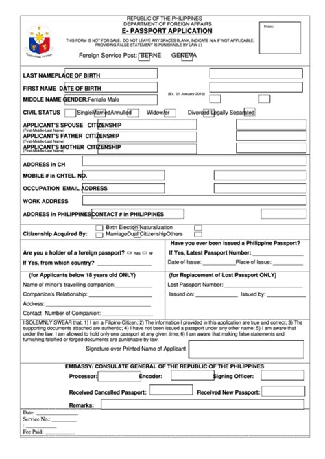 E-Passport Application Form - Philippine Embassy printable pdf download