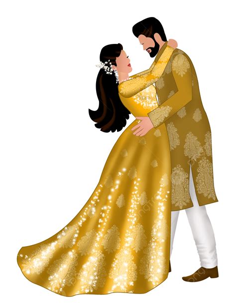 Indian Wedding Dancing Haldi Couple Outfits Gown And Kurta For Bride ...