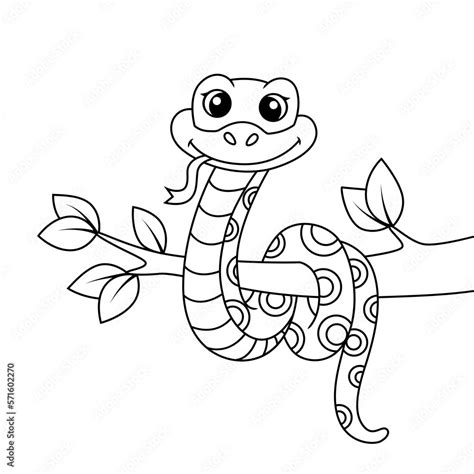 Cute snake. Black and white vector illustration for coloring book Stock ...