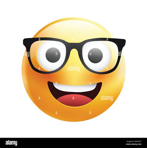 High quality emoticon on white background. Yellow face with spectacles ...