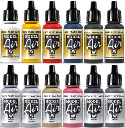 Vallejo Model Air 12x 17ml Set Airbrush Farben Basis-Metallic