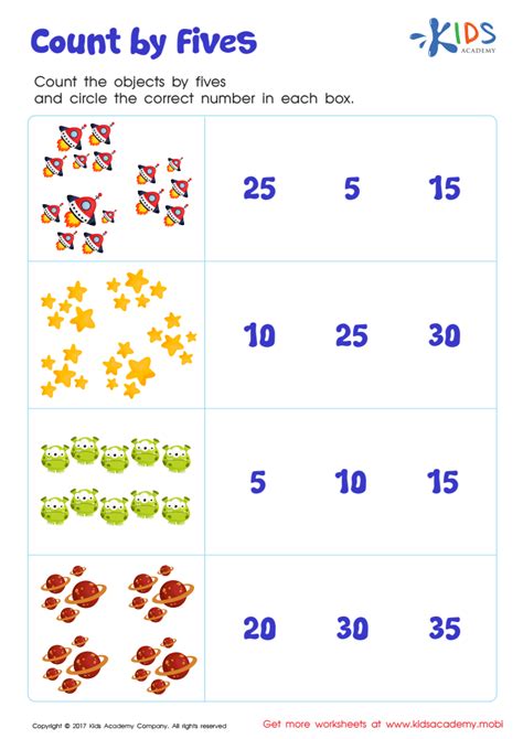 Space Math Printable Worksheet: Skip Counting by 5s Free Printout for Kids