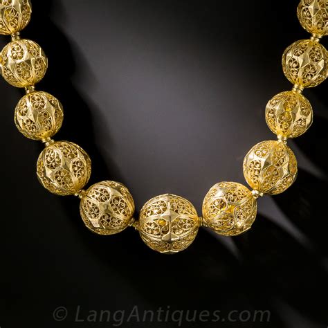 Gold Filigree Bead Necklace