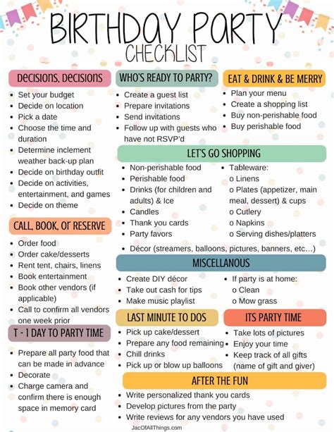 Birthday Party Checklist - Jac of All Things