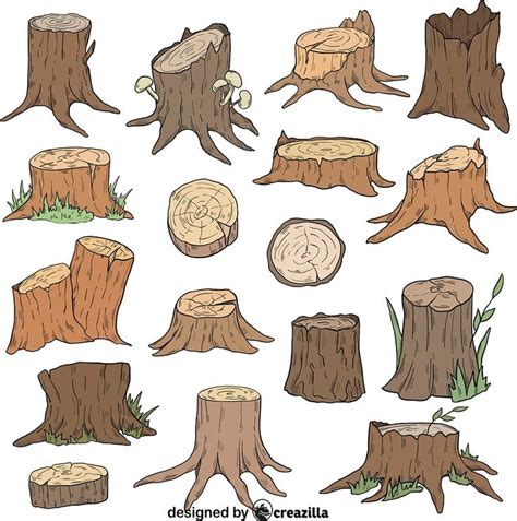 Set of Tree stump vector. Free download. | Creazilla | Nature drawing ...