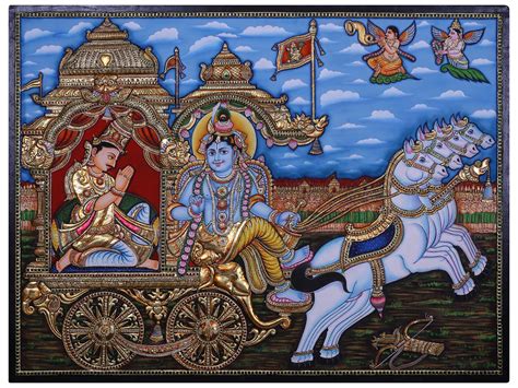 Lord Krishna And Arjuna On Chariot During Mahabharata Traditional ...