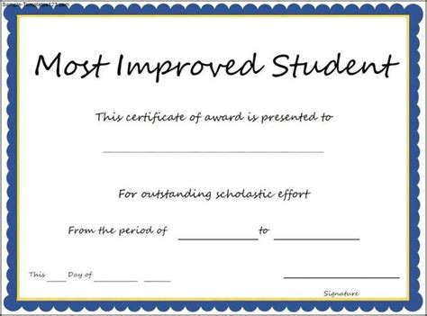 Most Improved Student Certificate Template – Sample Within Free Student ...