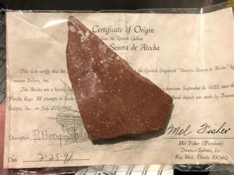 Valuable: Atocha Shipwreck Artifact Original Paperwork/ Incredible ...