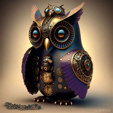 Unique steampunk owl created by AI, available on Etsy for digital ...