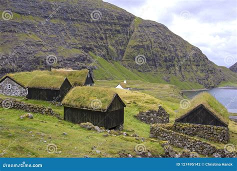 View To Little Cottages in Saksun, Faroe Islands Stock Photo - Image of ...