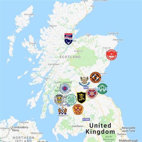 Scottish Premiership Map | Clubs | Logos - Sport League Maps