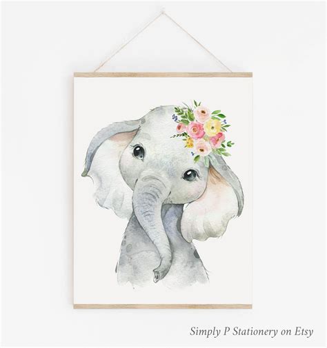 Nursery Wall Art Elephants Printable Watercolor Paintings Cute pink ...