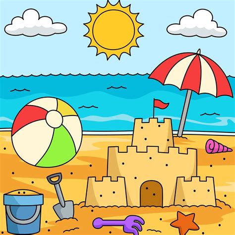 Toys On The Beach Colored Cartoon Illustration 7066846 Vector Art at ...