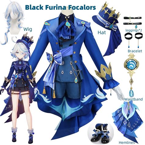 Anime Game Genshin Impact Black Furina Cosplay Focalors Hat Hair Full ...