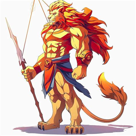 Premium Photo | Lion Warrior holding spear Lion knight cartoon character