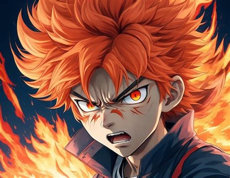 Premium AI Image | An anime boy with fiery wild hair and a fierce ...