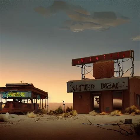 abandoned diner in the desert by jon mccoy, sunset, | Stable Diffusion