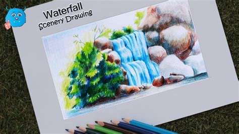 How To Draw A Waterfall Scenery / Drawing a scenery of village with ...