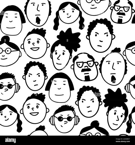 Doodle character faces hand drawn set. Funny people characters Stock ...