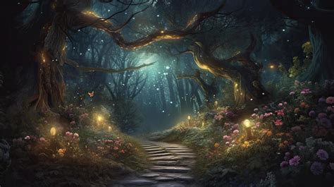 Magical fantasy fairy tale scenery, night in a forest, Generate Ai ...