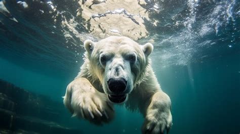 Premium AI Image | White Polar Bear Swimming Underwater