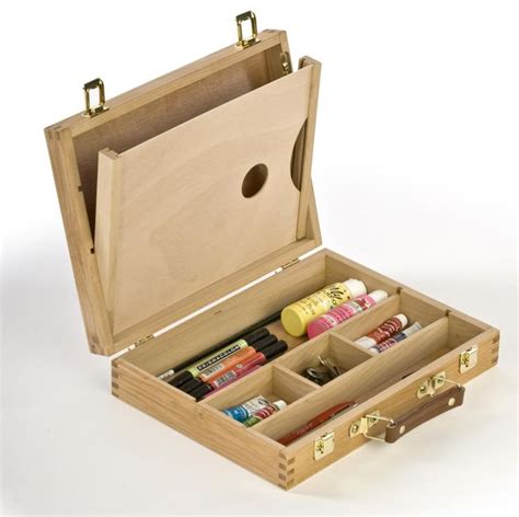 Wood Art Box with (6) Compartments, Art Palette Holder, and Leather ...