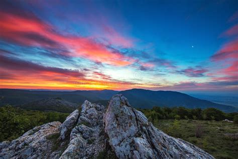 Beautiful Spring Sunrise in Mountains Stock Photo - Image of blue, rock ...