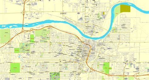 Topeka, Kansas, US, exact vector street City Plan map V2.09, full ...