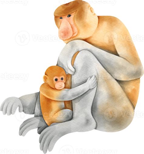 Watercolor jungle animal. Proboscis Monkey 29725122 PNG