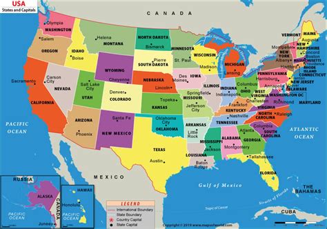 US States and Capitals Map, List of US States and Capitals