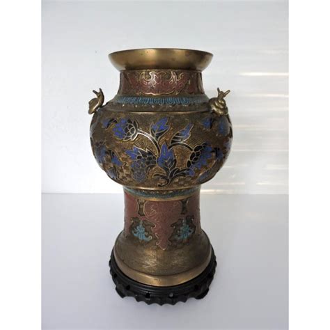 Early 20th Century Antique Japanese Champleve Cloisonné Engraved Vase ...