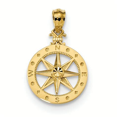 Pendant Nautical - 14K Yellow Gold Compass Charm Pendant - Walmart.com ...