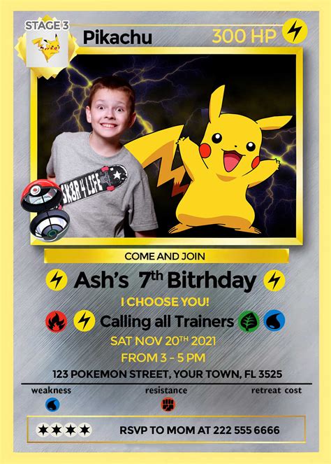 Pokemon Card Birthday Invitations - Printable Cards