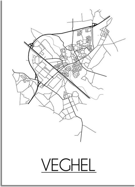 DesignClaud Veghel Map Poster - A2 + cadre photo noir (42x59,4cm) | bol.com