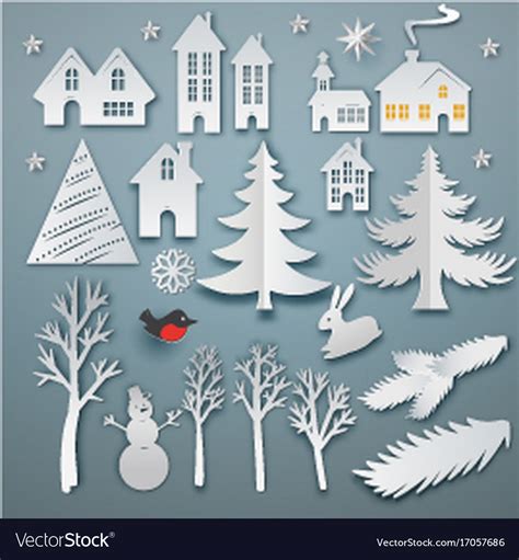 Christmas paper cut elements Royalty Free Vector Image