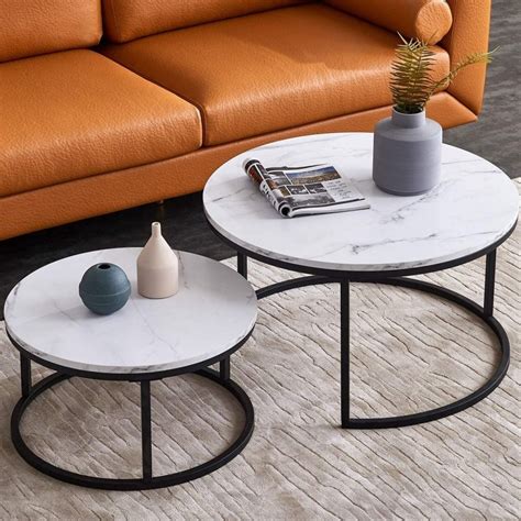 nesting black and white coffee table with faux marble tabletops matte ...