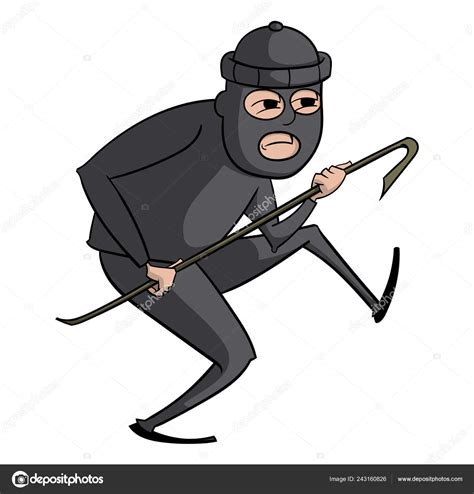 Cartoon Character Criminal Sneaking Crowbar Isolated White Background ...